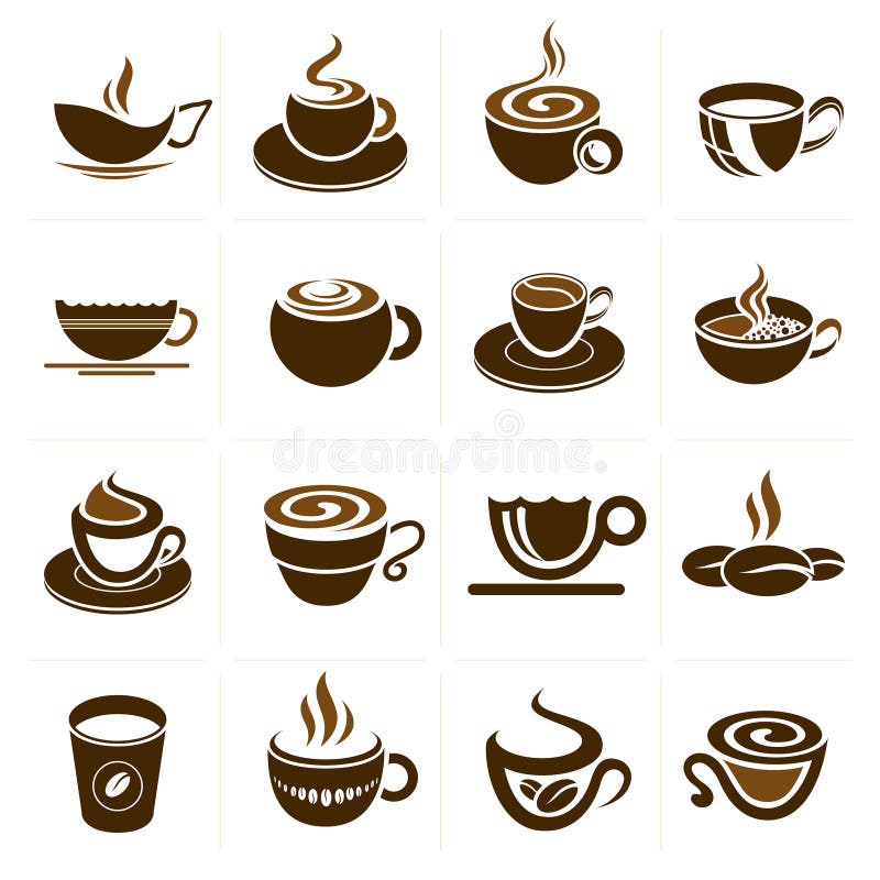 Grupo do copo do café e de chá, coleção do ícone. ilustração do vetor Grupo do copo do café e de chá, coleção do ícone. ilustração do vetor
