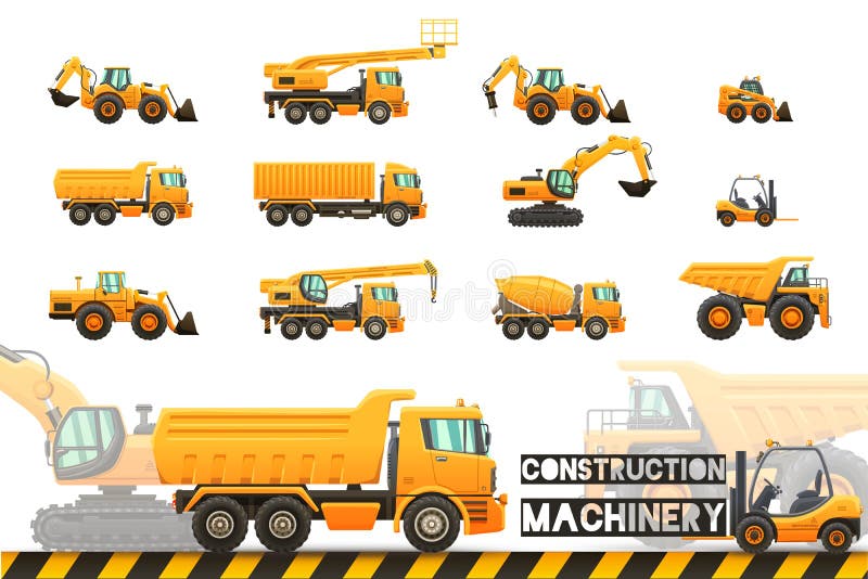 Grupo do equipamento de construção Ilustrações isoladas eps10 do vetor ilustração stock Grupo do equipamento de construção Ilustrações isoladas eps10 do vetor ilustração stock
