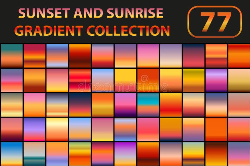 Grupo do inclinação do por do sol e do nascer do sol Fundos grandes do sumário da coleção com céu Ilustração do vetor