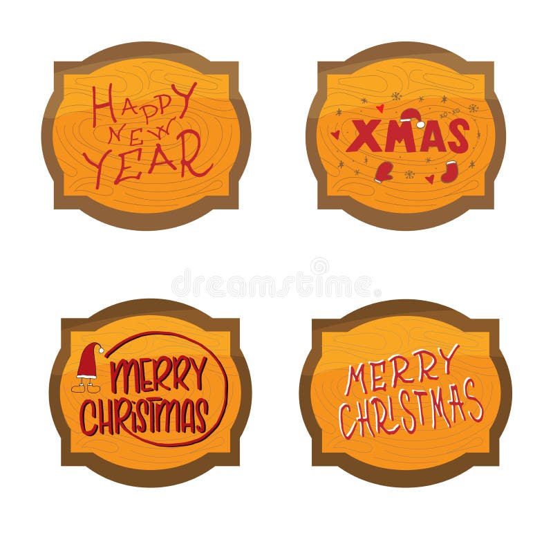 Grupo do molde do Natal e de ano novo, quadro com textura de madeira para cumprimentar, felicitações, convites, etiquetas, etique ilustração royalty free Grupo do molde do Natal e de ano novo, quadro com textura de madeira para cumprimentar, felicitações, convites, etiquetas, etique ilustração royalty free