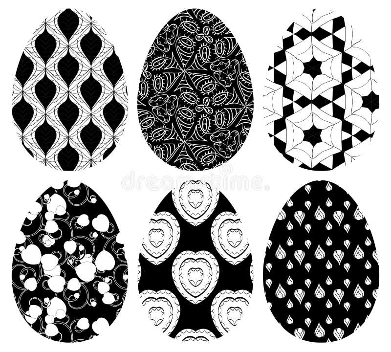 Grupo do Monochrome de ovos da páscoa com teste padrão ilustração stock Grupo do Monochrome de ovos da páscoa com teste padrão ilustração stock