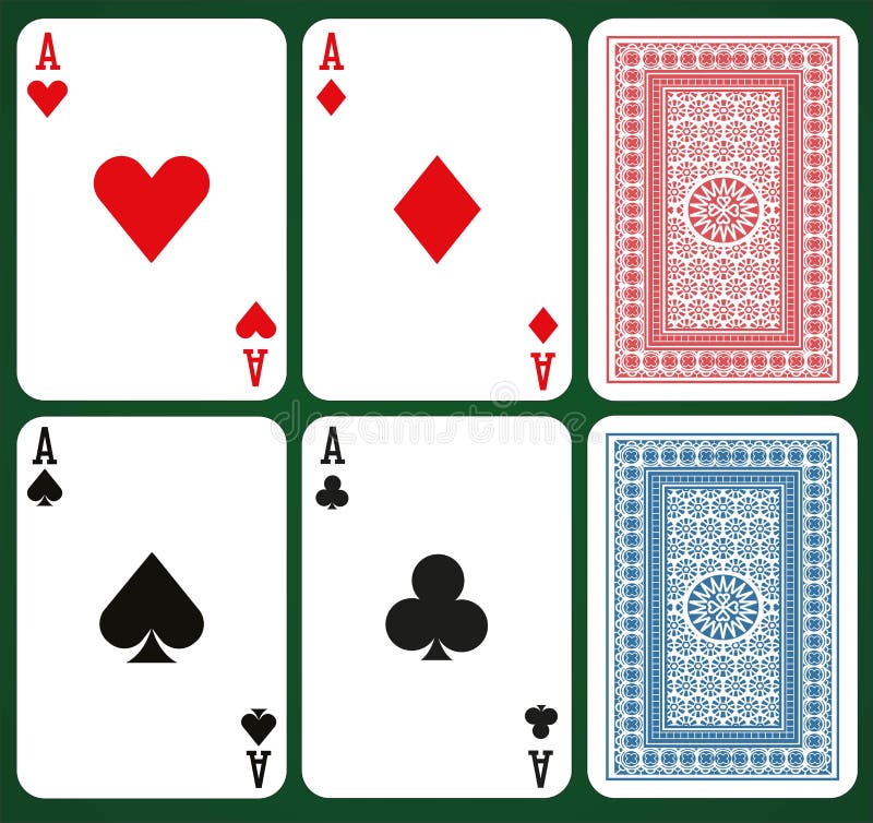 Grupo do pôquer com cartões isolados - áss e partes traseiras de cartão