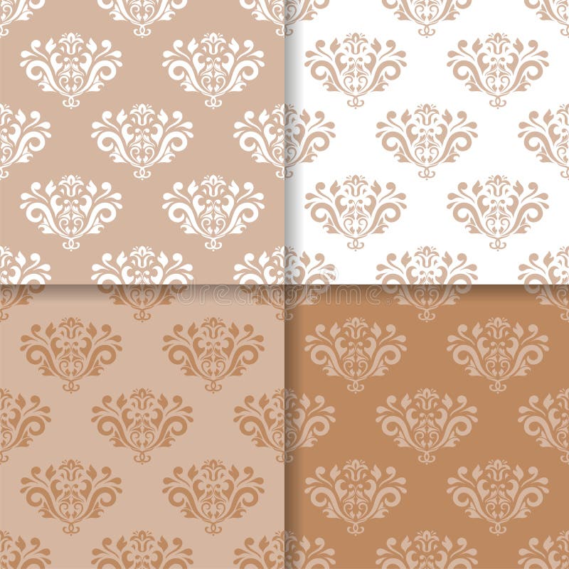 Grupo do papel de parede de testes padrões sem emenda bege marrons com ornamento florais ilustração royalty free Grupo do papel de parede de testes padrões sem emenda bege marrons com ornamento florais ilustração royalty free