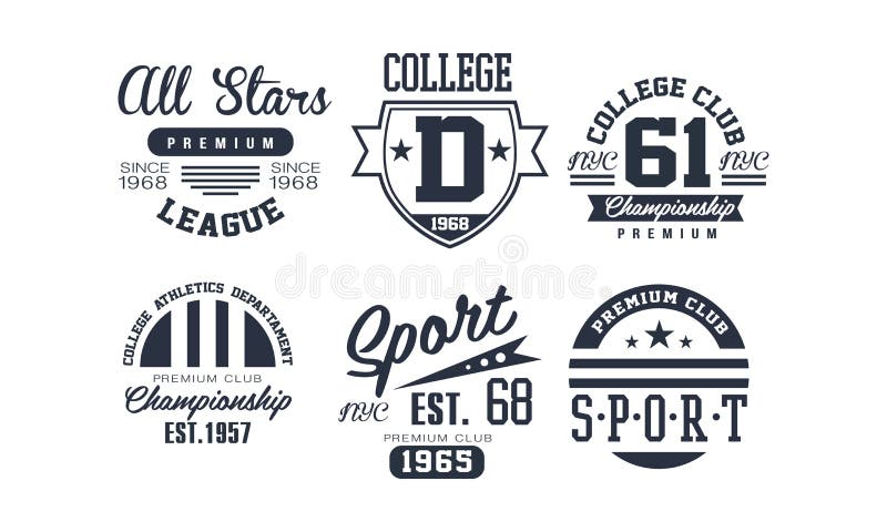 Grupo do projeto do logotipo do clube da faculdade do esporte, campeonato superior do vintage, emblema do clube de esporte ou ilu ilustração stock Grupo do projeto do logotipo do clube da faculdade do esporte, campeonato superior do vintage, emblema do clube de esporte ou ilu ilustração stock