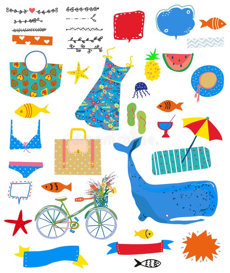 Grupo do verão de ícones com mar e tema do curso Ilustra??o do vetor ilustração stock Grupo do verão de ícones com mar e tema do curso Ilustra??o do vetor ilustração stock