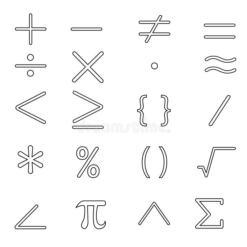 Sinais Algébricos & Símbolos Da Matemática Ilustração do Vetor - Ilustração  de raiz, menos: 107372454