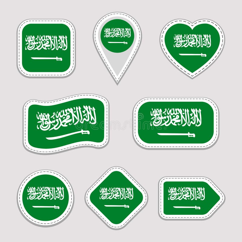 Grupo do vetor da bandeira de Arábia Saudita Coleção saudita das etiquetas das bandeiras Ícones geométricos isolados Crachás dos ilustração stock Grupo do vetor da bandeira de Arábia Saudita Coleção saudita das etiquetas das bandeiras Ícones geométricos isolados Crachás dos ilustração stock
