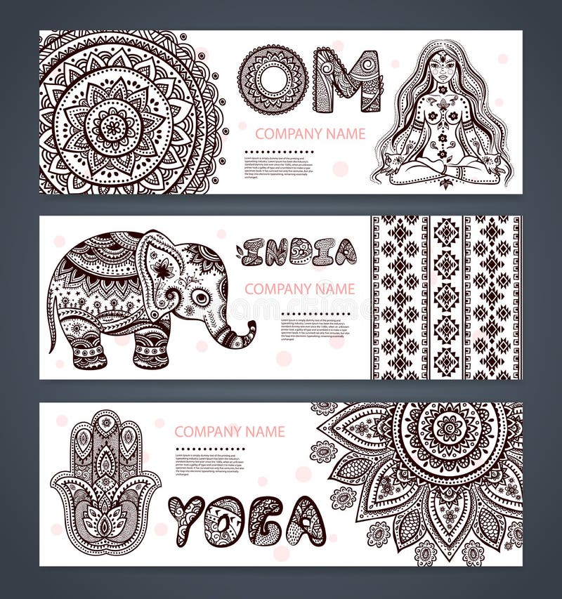 Vector set of banners with ethnic and yoga symbols for your business. Vector set of banners with ethnic and yoga symbols for your business