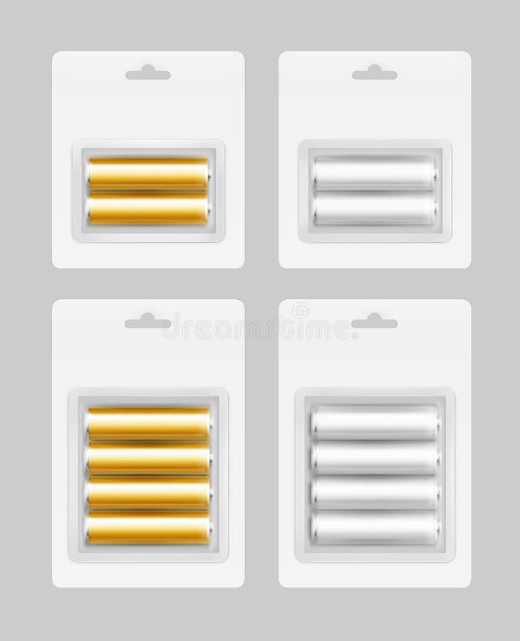 Grupo do vetor de duas e quatro baterias de prata brancas de Gray Golden Yellow Glossy Alkaline AA na bolha branca para marcar ilustração do vetor Grupo do vetor de duas e quatro baterias de prata brancas de Gray Golden Yellow Glossy Alkaline AA na bolha branca para marcar ilustração do vetor