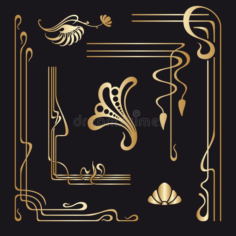 Grupo do vetor de elementos decorativos do art nouveau ilustração stock Grupo do vetor de elementos decorativos do art nouveau ilustração stock