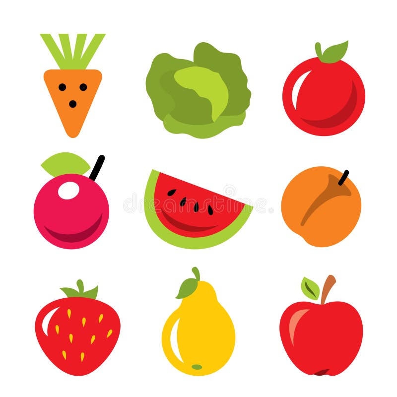 Frutas e legumes grupo desenho animado ilustração imagem vetorial