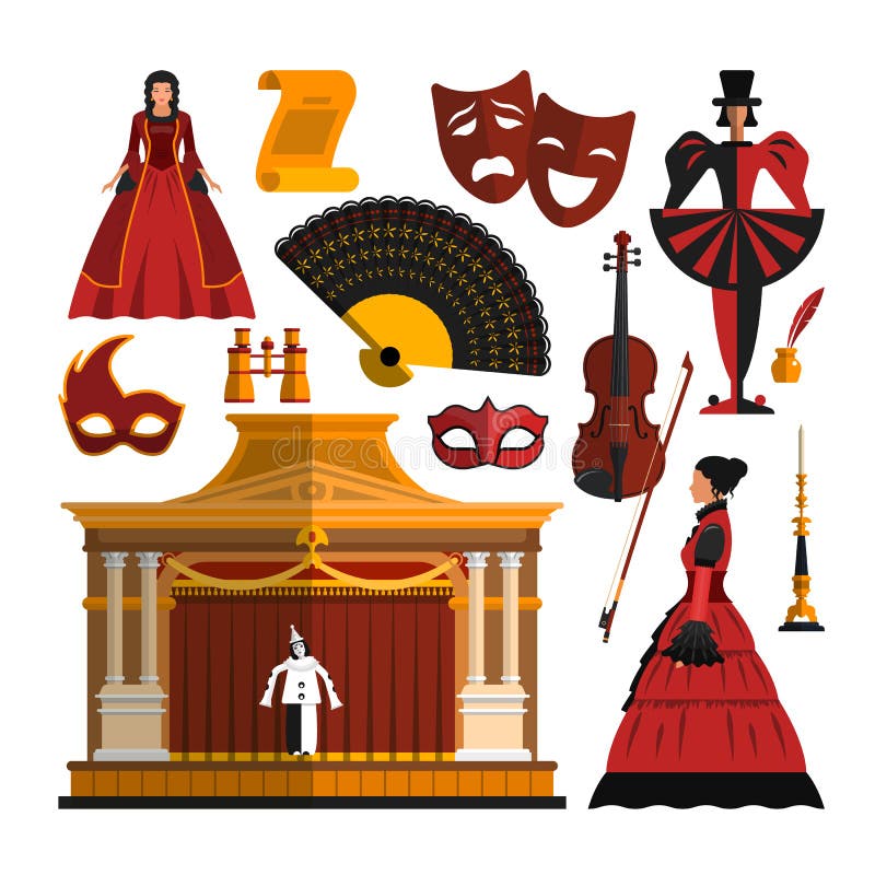 Conjunto De Vários Elementos De Teatro Ilustração do Vetor