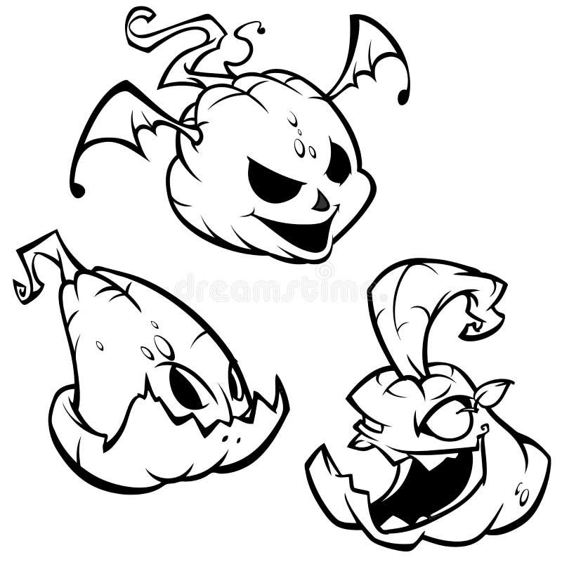 Grupo do vetor de traseiro e de branco que Scaring abóboras de Dia das Bruxas com várias expressões Caráteres da coloração dos de ilustração royalty free Grupo do vetor de traseiro e de branco que Scaring abóboras de Dia das Bruxas com várias expressões Caráteres da coloração dos de ilustração royalty free