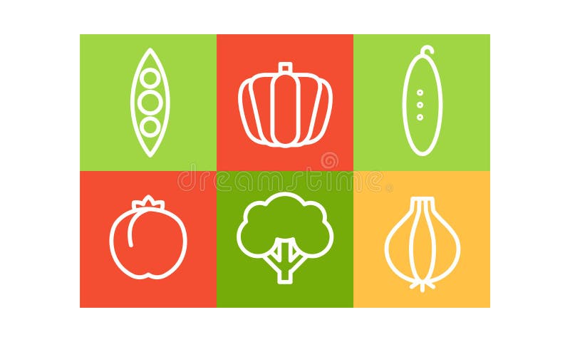 Grupo do vetor de vegetais no estilo linear em quadrados coloridos Produtos agrícolas naturais Alimento orgânico e saudável ilustração do vetor Grupo do vetor de vegetais no estilo linear em quadrados coloridos Produtos agrícolas naturais Alimento orgânico e saudável ilustração do vetor