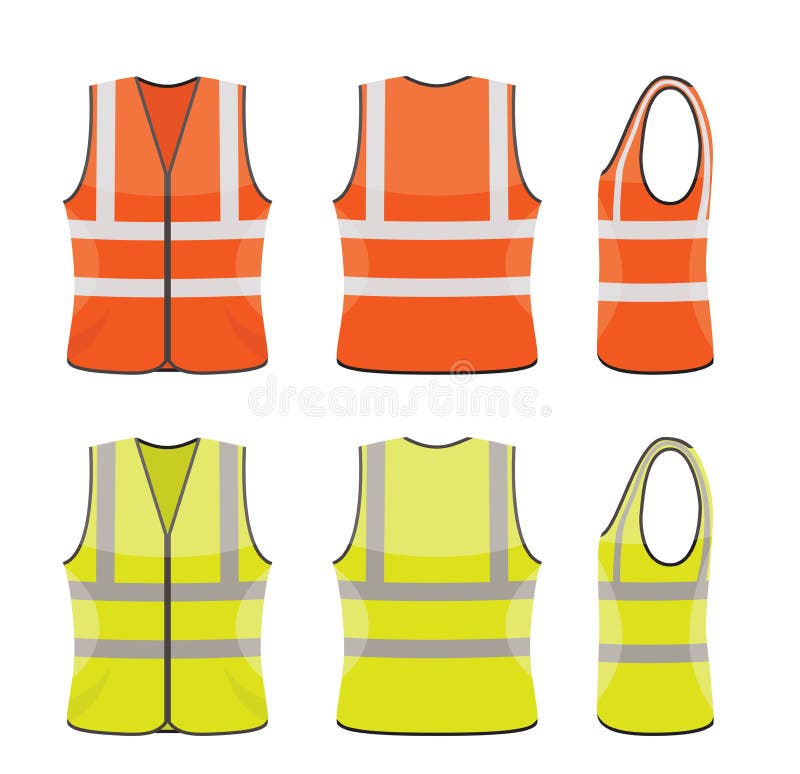 Grupo do vetor de vestes alaranjadas e amarelas da segurança ilustração royalty free Grupo do vetor de vestes alaranjadas e amarelas da segurança ilustração royalty free