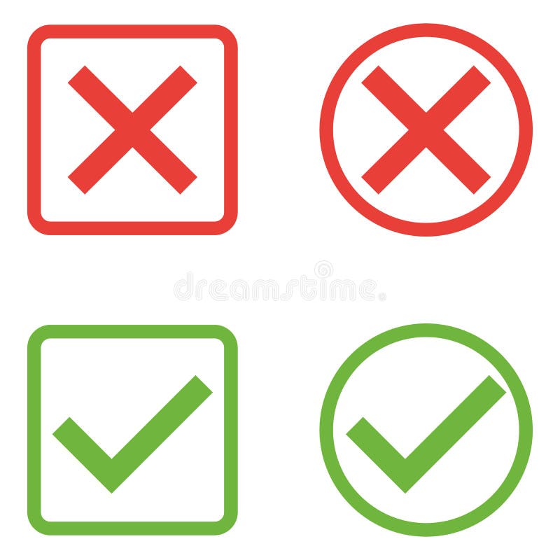 Grupo do vetor de ícones lisos das marcas de verificação do projeto As variações diferentes dos tiquetaques e das cruzes represen ilustração royalty free Grupo do vetor de ícones lisos das marcas de verificação do projeto As variações diferentes dos tiquetaques e das cruzes represen ilustração royalty free