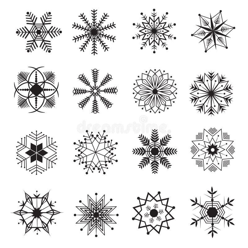 Grupo do vetor do ícone dos flocos de neve ilustração stock Grupo do vetor do ícone dos flocos de neve ilustração stock