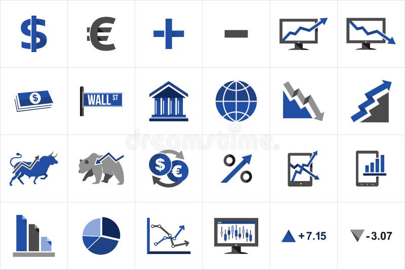 Grupo do ícone da finança do mercado de valores de ação