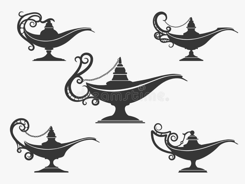 Aladdin lamp icon or genie lamp set. Vector illustration. Aladdin lamp icon or genie lamp set. Vector illustration