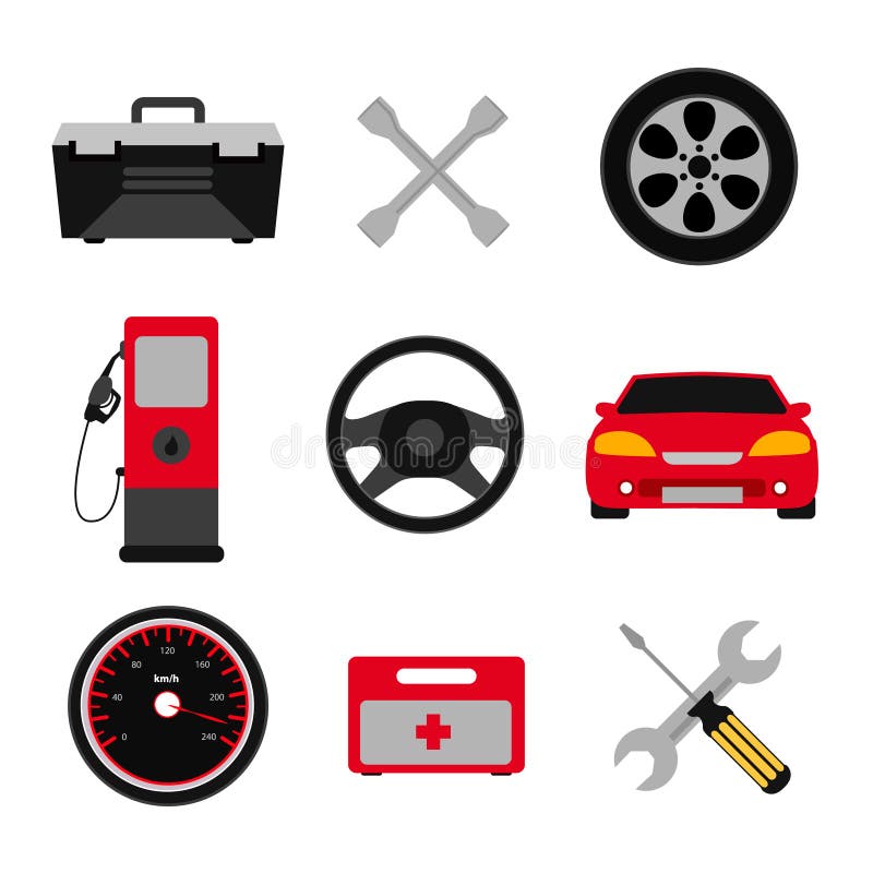 Grupo do ícone do plano de serviço do carro Ícones do plano de serviço do auto mecânico do reparo e do trabalho do carro da manut ilustração do vetor Grupo do ícone do plano de serviço do carro Ícones do plano de serviço do auto mecânico do reparo e do trabalho do carro da manut ilustração do vetor