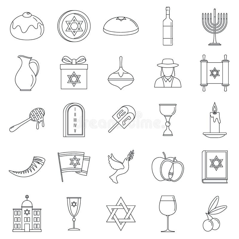 Grupo do ícone do feriado do Hanukkah, estilo do esboço ilustração royalty free Grupo do ícone do feriado do Hanukkah, estilo do esboço ilustração royalty free
