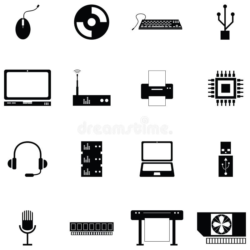 Grupo do ícone do material informático ilustração stock Grupo do ícone do material informático ilustração stock