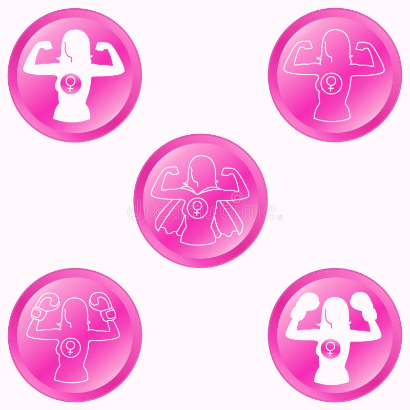 Grupo dos botões do rosa do círculo da força da mulher ilustração do vetor Grupo dos botões do rosa do círculo da força da mulher ilustração do vetor