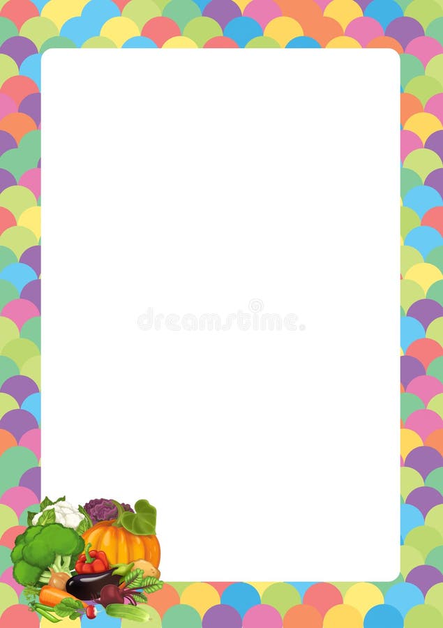 Grupo dos desenhos animados de quadro dos vegetais com espaço para o texto ilustração royalty free Grupo dos desenhos animados de quadro dos vegetais com espaço para o texto ilustração royalty free