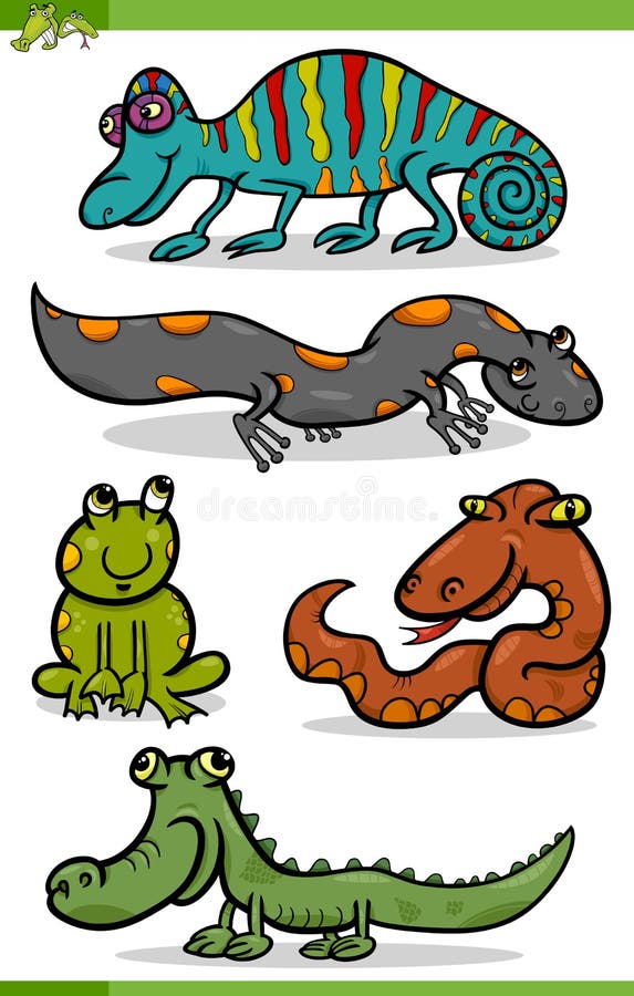 Grupo dos desenhos animados dos répteis e dos anfíbios ilustração do vetor Grupo dos desenhos animados dos répteis e dos anfíbios ilustração do vetor