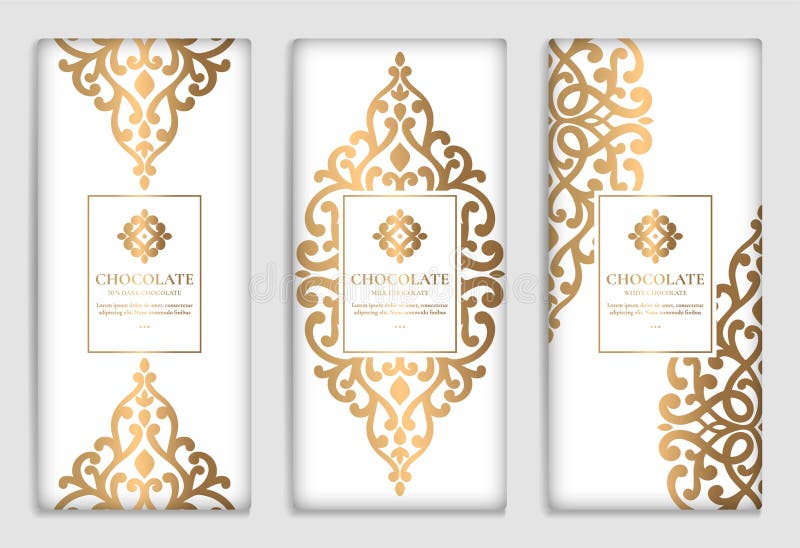 Grupo dourado de projeto de empacotamento da barra de chocolate ilustração stock Grupo dourado de projeto de empacotamento da barra de chocolate ilustração stock