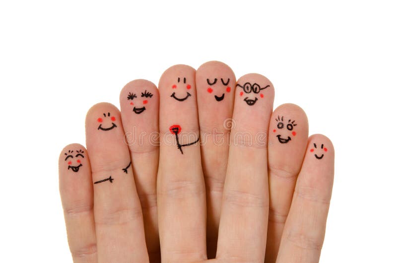 Grupo feliz de smiley do dedo