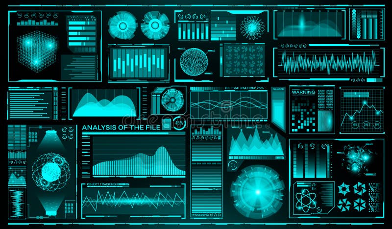 Grupo futurista da interface de utilizador HUD Elementos infographic futuros Tema da tecnologia e da ciência Sistema de análise e Grupo futurista da interface de utilizador HUD Elementos infographic futuros Tema da tecnologia e da ciência Sistema de análise e