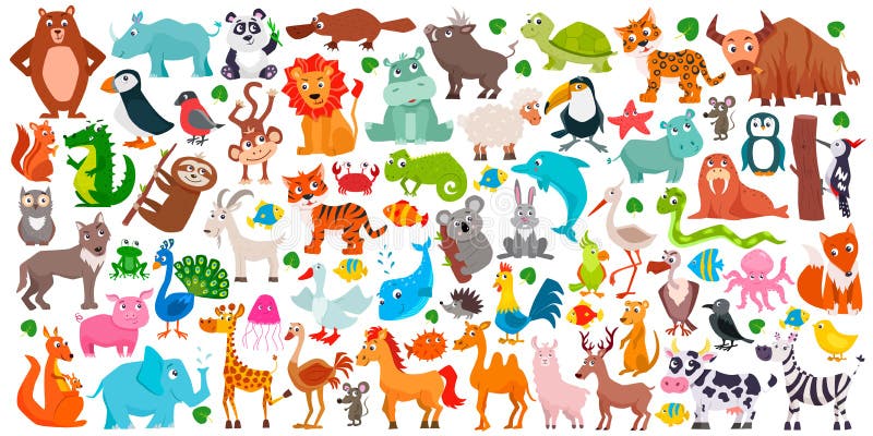Grupo grande de animais bonitos dos desenhos animados Ilustra??o do vetor