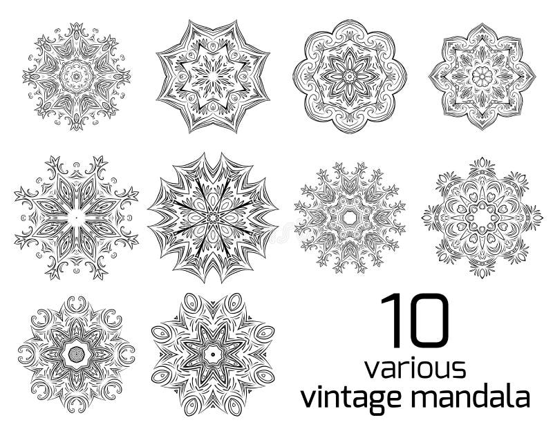 Grupo grande de testes padrões redondos do vintage diferente ilustração stock Grupo grande de testes padrões redondos do vintage diferente ilustração stock