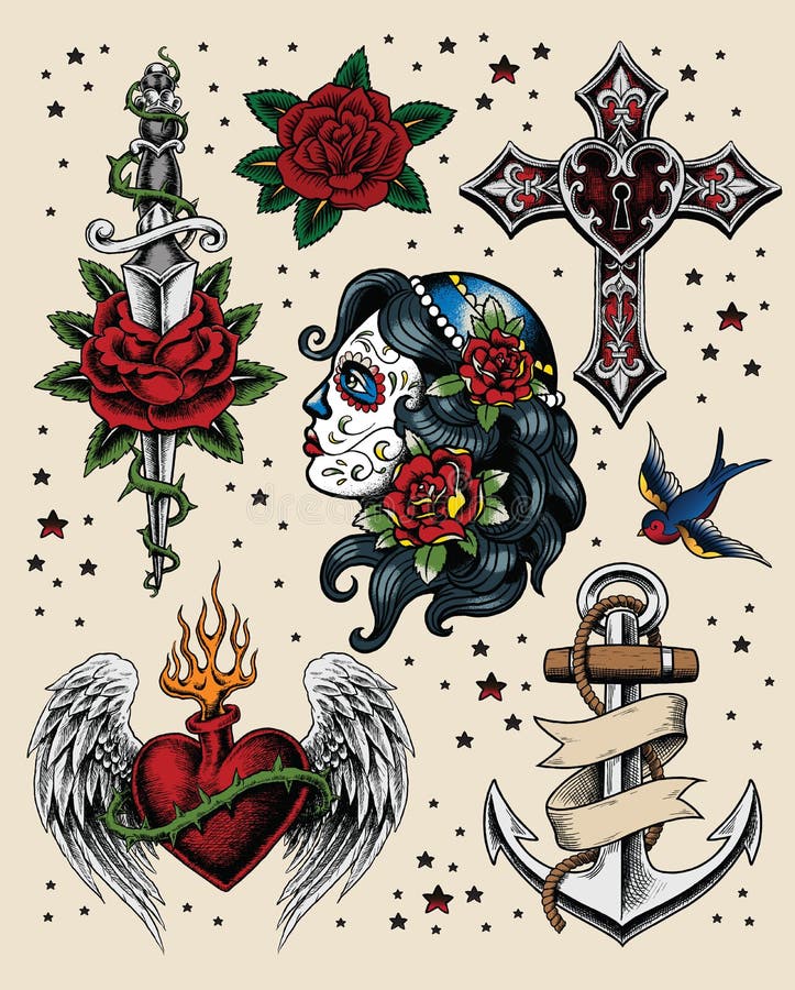 Grupo instantâneo da ilustração da tatuagem ilustração do vetor Grupo instantâneo da ilustração da tatuagem ilustração do vetor