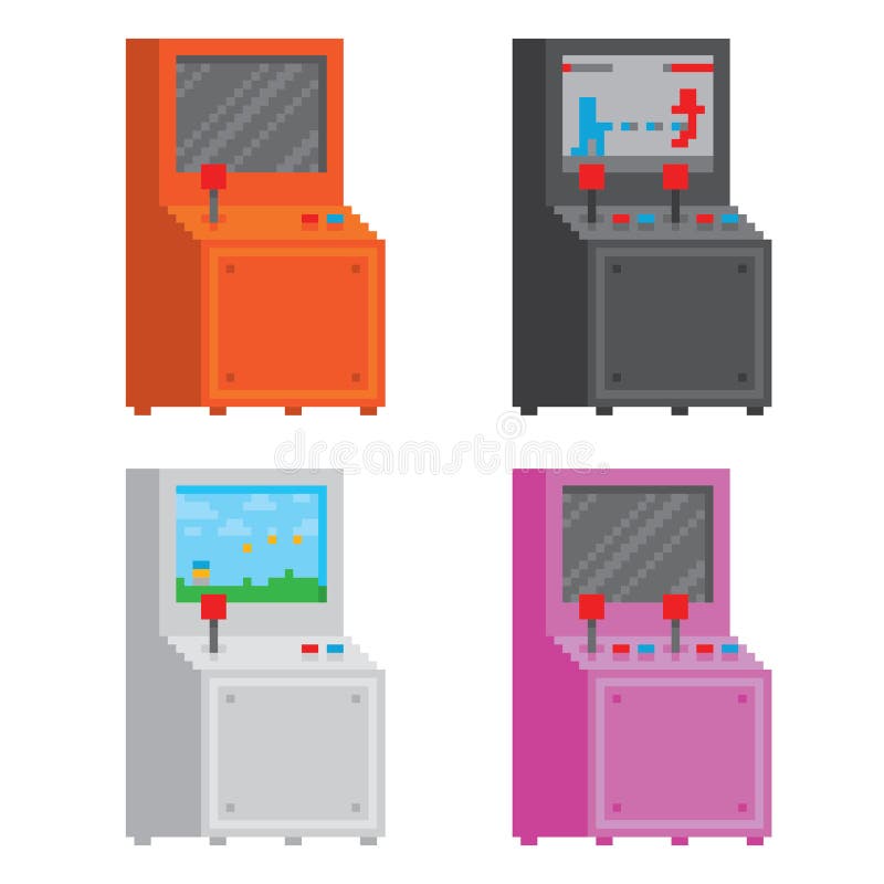 Grupo isolado armário da ilustração do vetor do jogo de arcada do estilo da arte do pixel ilustração royalty free Grupo isolado armário da ilustração do vetor do jogo de arcada do estilo da arte do pixel ilustração royalty free