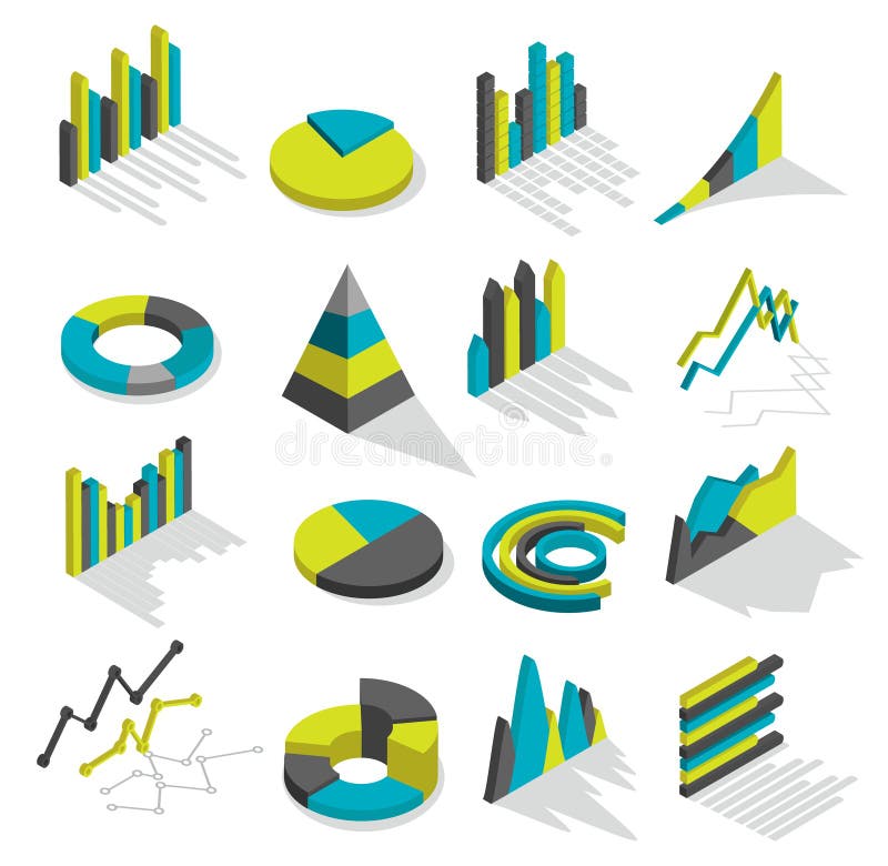 Grupo isométrico do ícone dos gráficos ilustração royalty free Grupo isométrico do ícone dos gráficos ilustração royalty free