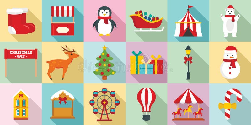 Grupo justo do ícone do Natal, estilo liso ilustração royalty free Grupo justo do ícone do Natal, estilo liso ilustração royalty free