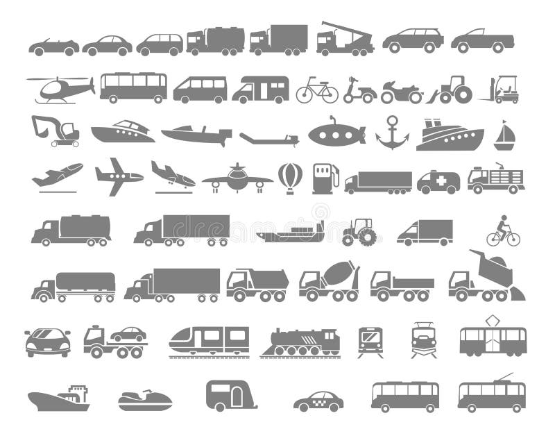 Grupo liso do ícone do veículo e do transporte