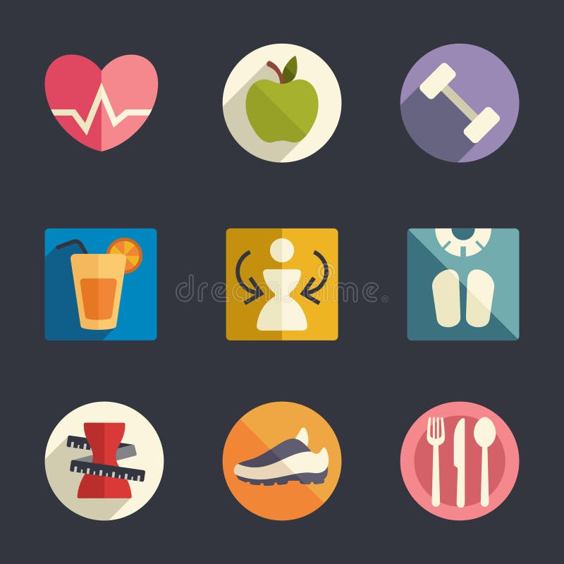 Flat icon set. Diet and fitness theme. Flat icon set. Diet and fitness theme.