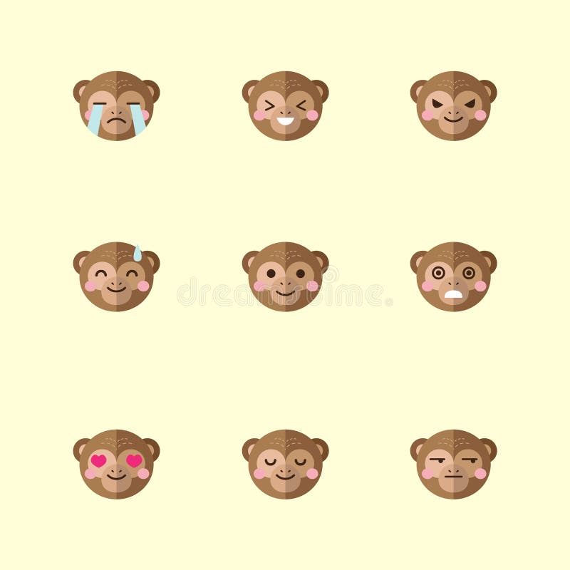 Grupo liso minimalistic do ícone das emoções do macaco do vetor ilustração do vetor Grupo liso minimalistic do ícone das emoções do macaco do vetor ilustração do vetor