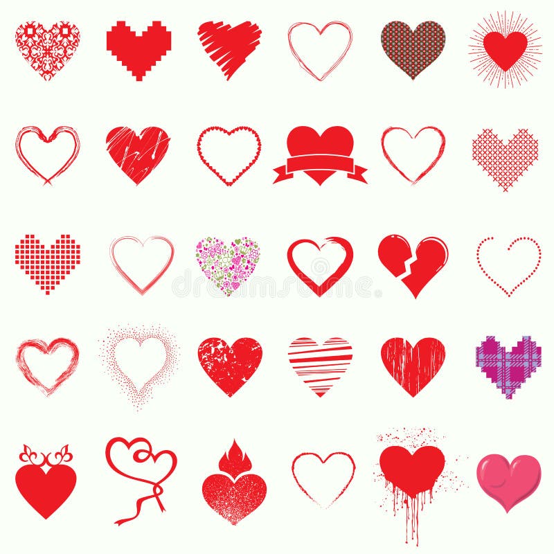 Grupo mega de ícones do coração, dia do símbolo do Valentim, ilustração do vetor ilustração stock Grupo mega de ícones do coração, dia do símbolo do Valentim, ilustração do vetor ilustração stock