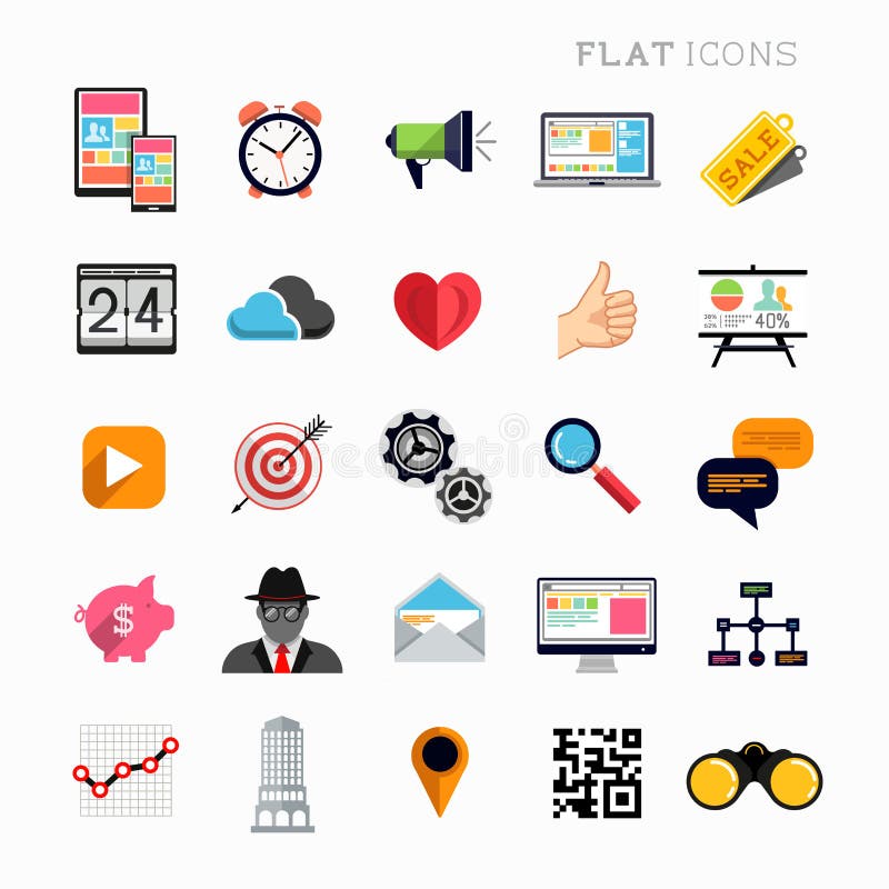 Conjunto de Ícones Modernos e Planos ilustração royalty free