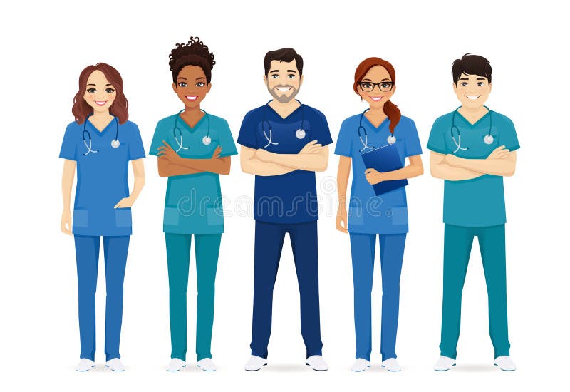 Desenho de grupo de médicos e enfermeiras