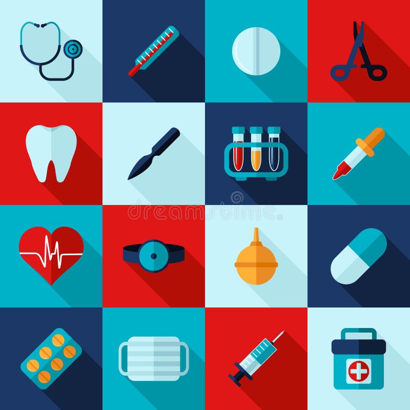 Grupo médico do plano dos ícones ilustração stock Grupo médico do plano dos ícones ilustração stock