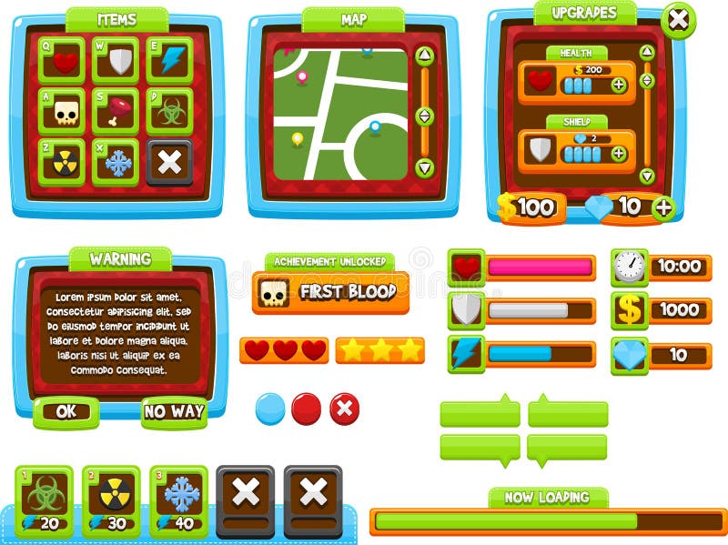 Gui jogo jogo 3 puzzle de blocos e conjunto de botões