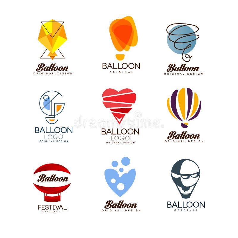 Grupo original do projeto do balão, logotipo criativo para a identidade de marca incorporada, férias de verão, festival, curso, t ilustração do vetor Grupo original do projeto do balão, logotipo criativo para a identidade de marca incorporada, férias de verão, festival, curso, t ilustração do vetor
