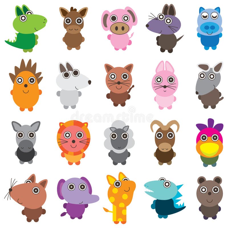 Conjunto pequeno de animais 20 peças ilustração stock