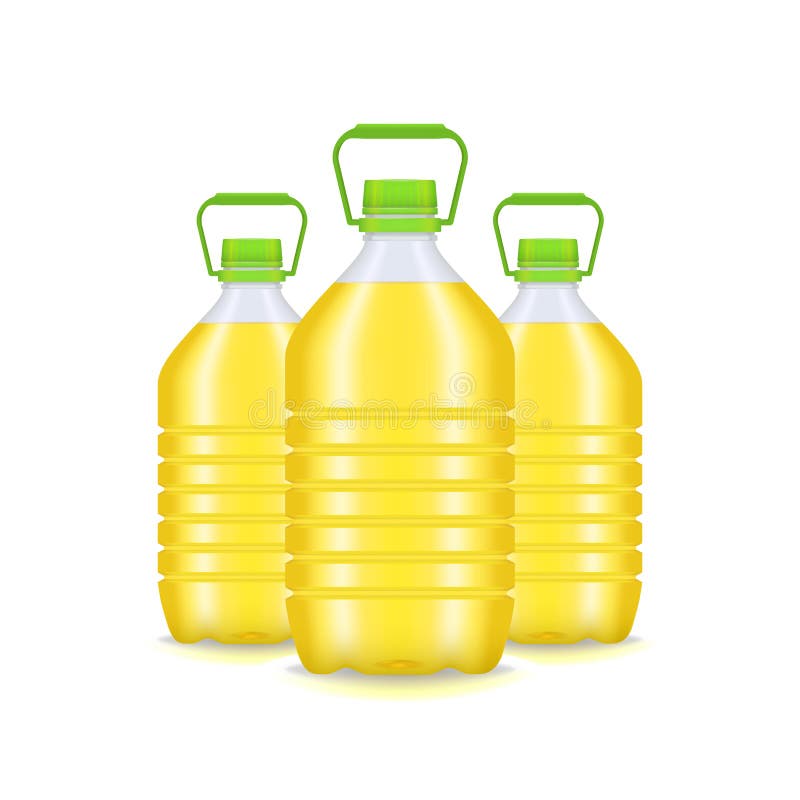 Grupo plástico detallado realista de la botella del aceite vegetal 3d Vector stock de ilustración Grupo plástico detallado realista de la botella del aceite vegetal 3d Vector stock de ilustración