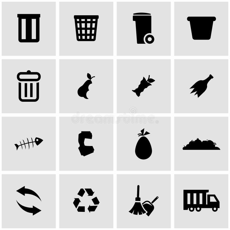 Grupo preto do ícone do lixo do vetor ilustração do vetor